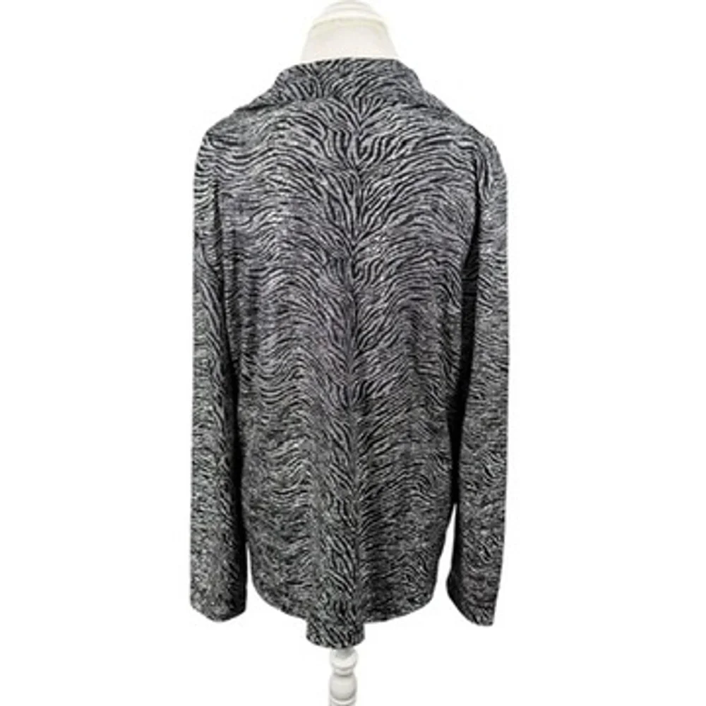 Chicos Black Silver Animal Print Moto Blazer Jacket Artsy Womens size 3 = XL